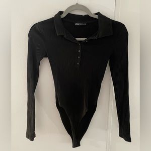 Zara Black Collard Quarter Button Bodysuit